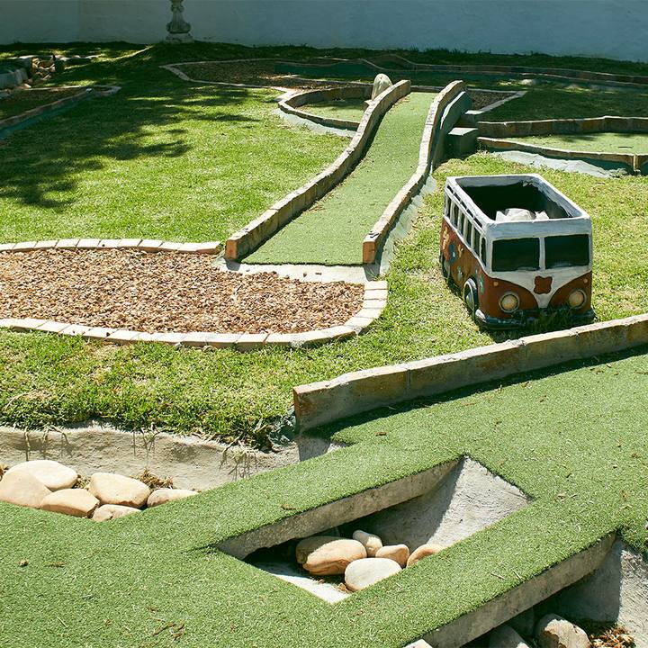 Putt-putt course with a little VW kombi
