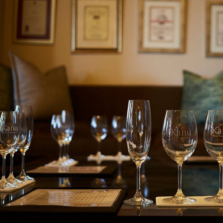 Tasting glasses on a dark table
